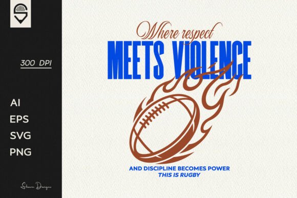 Rugby Flaming Ball T-Shirt Design for Graphics and Crafts